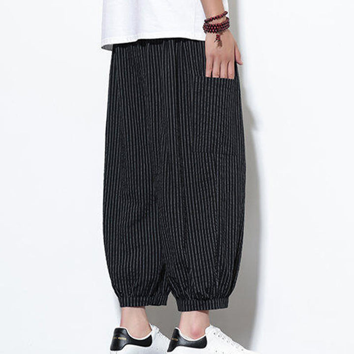Buddha Stones Casual Striped Men's Cotton 7-8 Length Harem Pants With Pockets - image 34