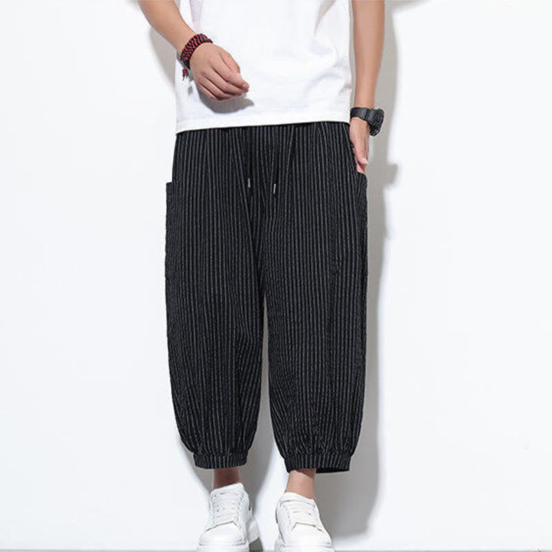 Buddha Stones Casual Striped Men's Cotton 7-8 Length Harem Pants With Pockets - image 31
