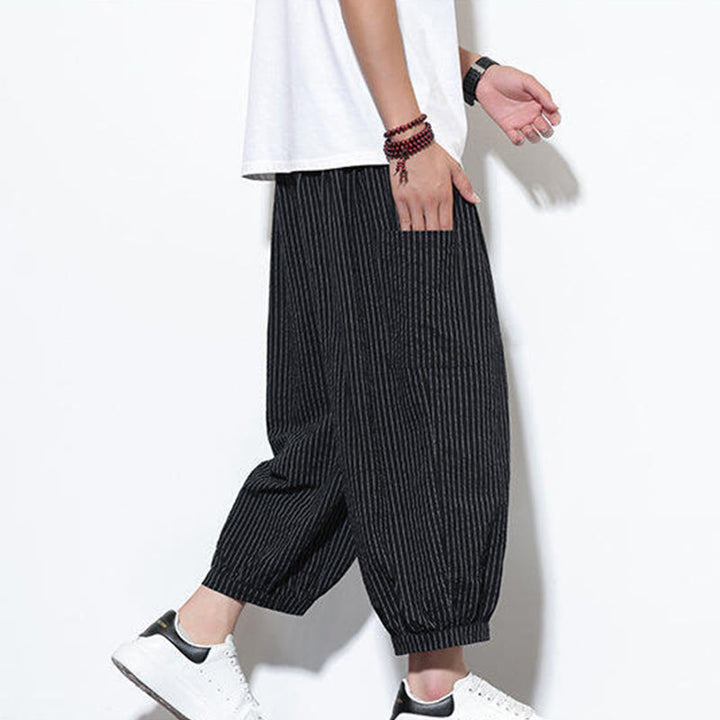 Buddha Stones Casual Striped Men's Cotton 7-8 Length Harem Pants With Pockets - image 36