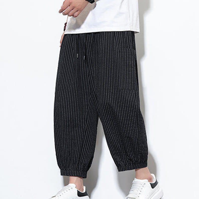 Buddha Stones Casual Striped Men's Cotton 7-8 Length Harem Pants With Pockets - image 33