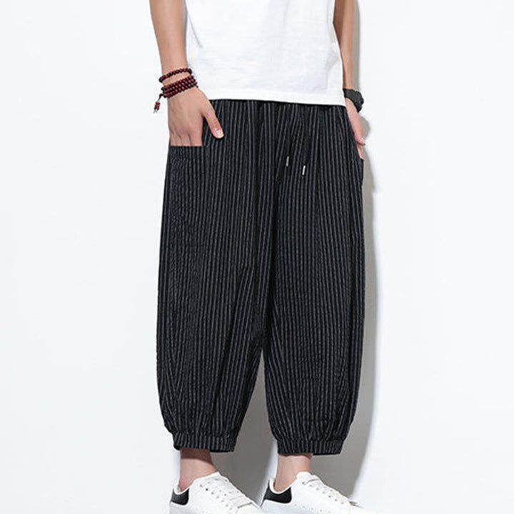 Buddha Stones Casual Striped Men's Cotton 7-8 Length Harem Pants With Pockets - image 32