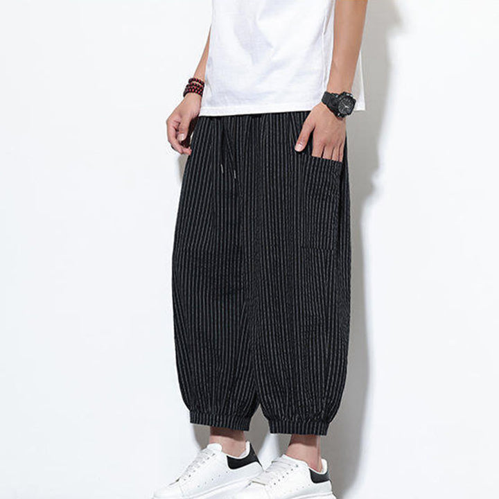 Buddha Stones Casual Striped Men's Cotton 7-8 Length Harem Pants With Pockets - image 35