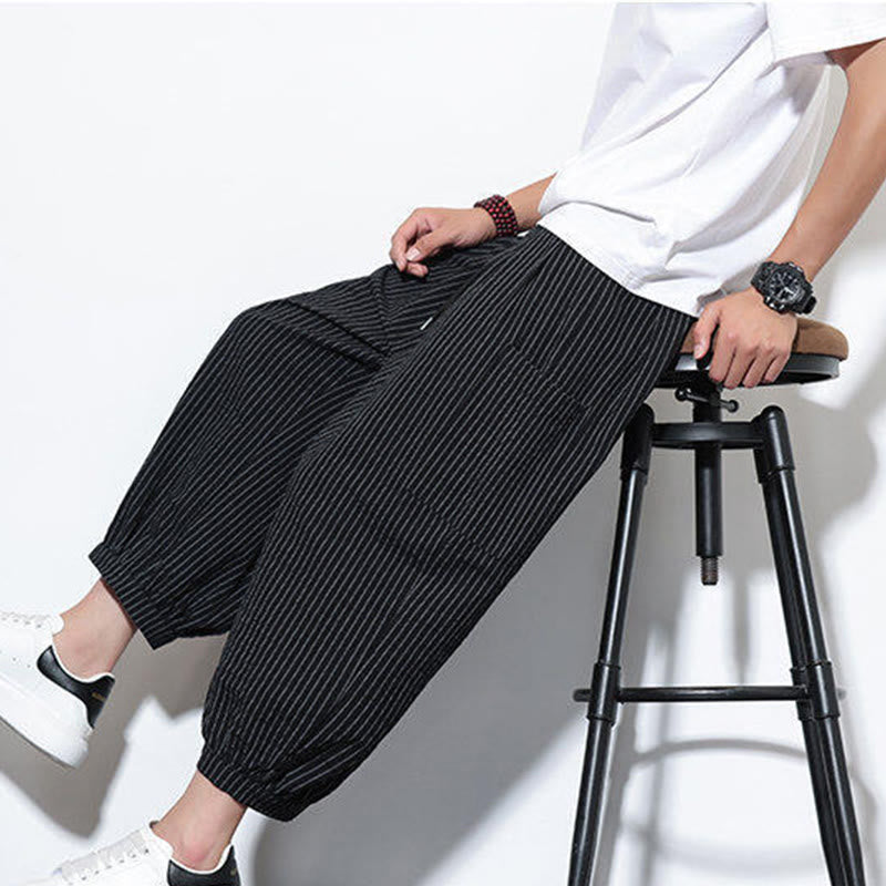 Buddha Stones Casual Striped Men's Cotton 7-8 Length Harem Pants With Pockets - image 37