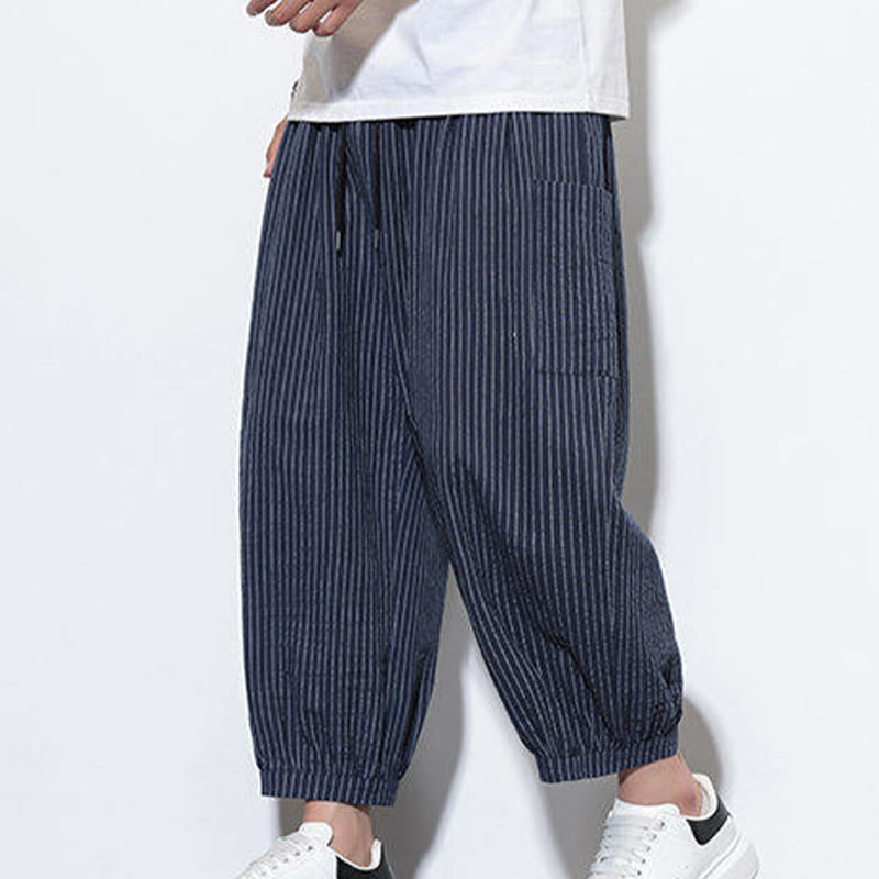 Buddha Stones Casual Striped Men's Cotton 7-8 Length Harem Pants With Pockets - image 43