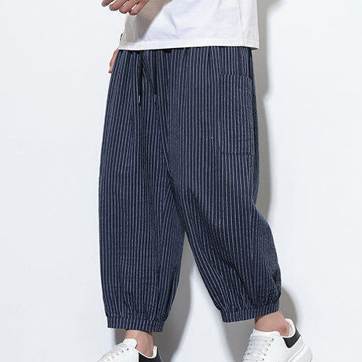 Buddha Stones Casual Striped Men's Cotton 7-8 Length Harem Pants With Pockets - image 43