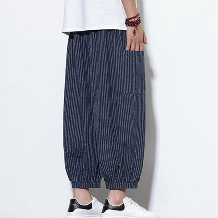 Buddha Stones Casual Striped Men's Cotton 7-8 Length Harem Pants With Pockets - image 41