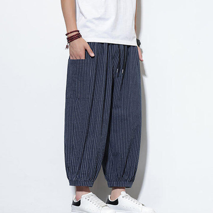 Buddha Stones Casual Striped Men's Cotton 7-8 Length Harem Pants With Pockets - image 42