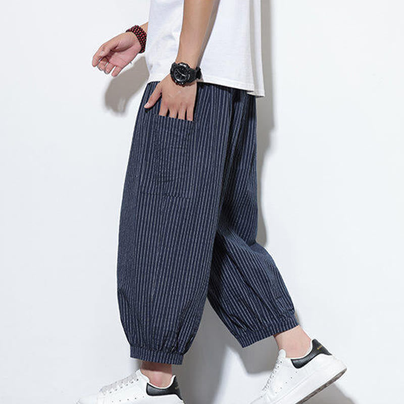 Buddha Stones Casual Striped Men's Cotton 7-8 Length Harem Pants With Pockets - image 47