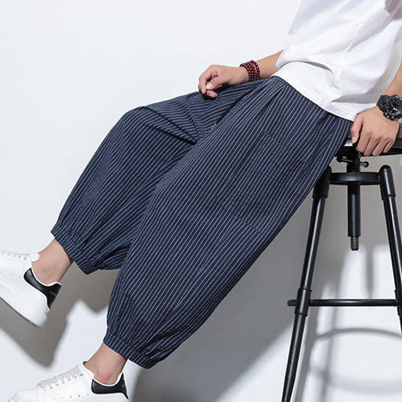 Buddha Stones Casual Striped Men's Cotton 7-8 Length Harem Pants With Pockets - image 45