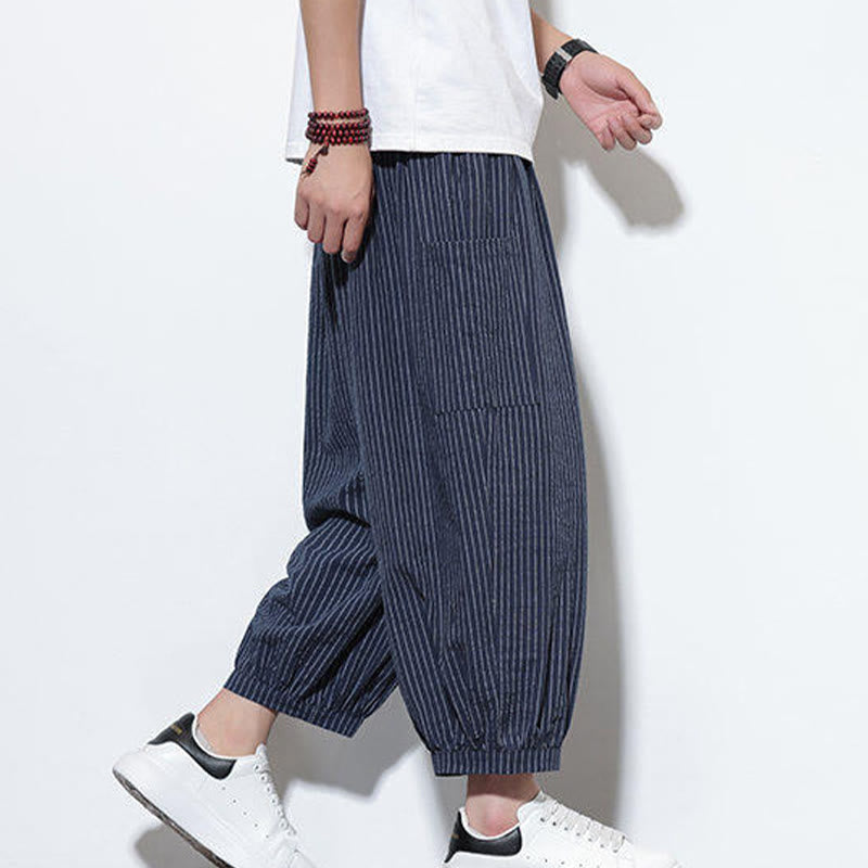 Buddha Stones Casual Striped Men's Cotton 7-8 Length Harem Pants With Pockets - image 44