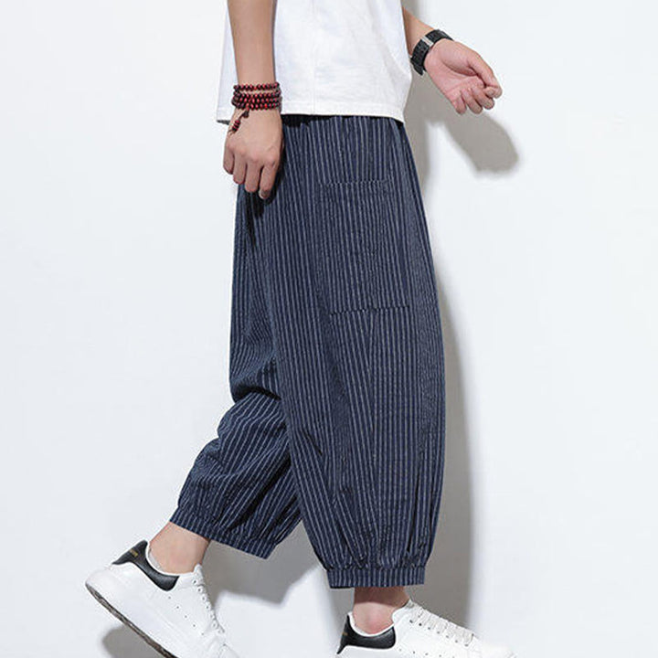 Buddha Stones Casual Striped Men's Cotton 7-8 Length Harem Pants With Pockets - image 44