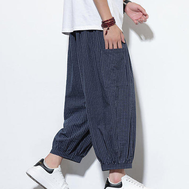 Buddha Stones Casual Striped Men's Cotton 7-8 Length Harem Pants With Pockets - image 39