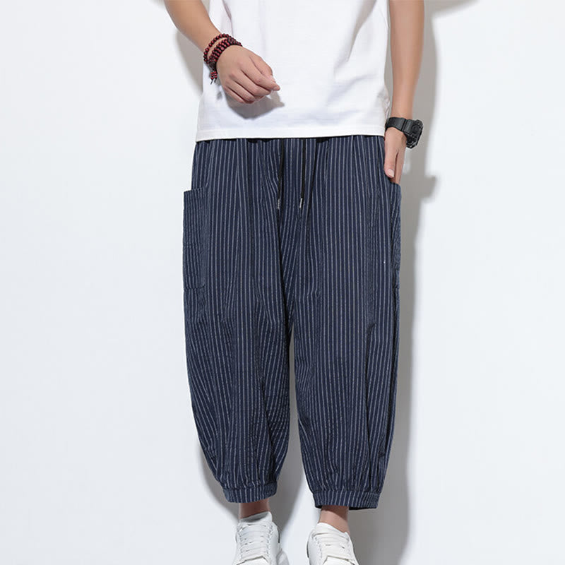 Buddha Stones Casual Striped Men's Cotton 7-8 Length Harem Pants With Pockets - image 45