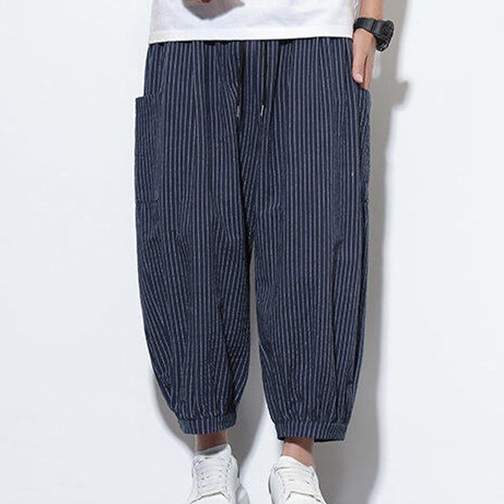 Buddha Stones Casual Striped Men's Cotton 7-8 Length Harem Pants With Pockets - image 40