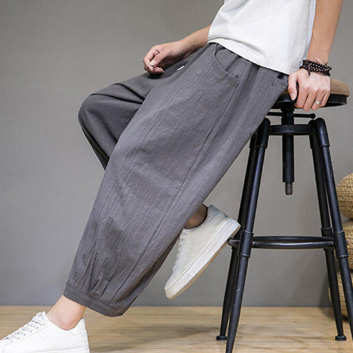 Buddha Stones Casual Plain Men's Cotton 7-8 Length Harem Pants With Pockets - image 9