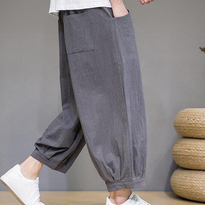Buddha Stones Casual Plain Men's Cotton 7-8 Length Harem Pants With Pockets - image 7