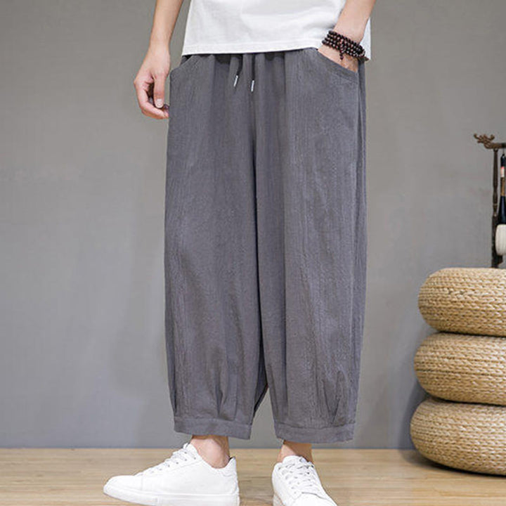 Buddha Stones Casual Plain Men's Cotton 7-8 Length Harem Pants With Pockets - image 8