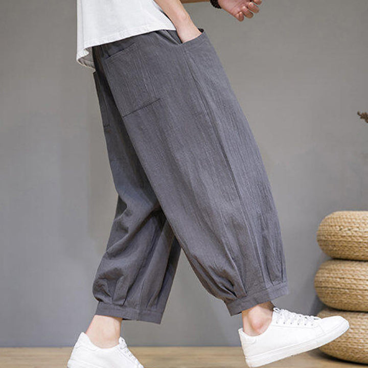 Buddha Stones Casual Plain Men's Cotton 7-8 Length Harem Pants With Pockets - image 6