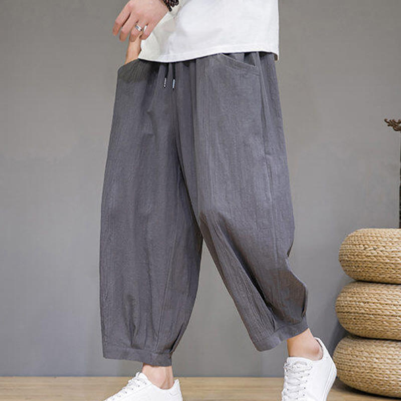 Buddha Stones Casual Plain Men's Cotton 7-8 Length Harem Pants With Pockets - DimGray - US/UK/AU46，EU56 (5XL) - image 1
