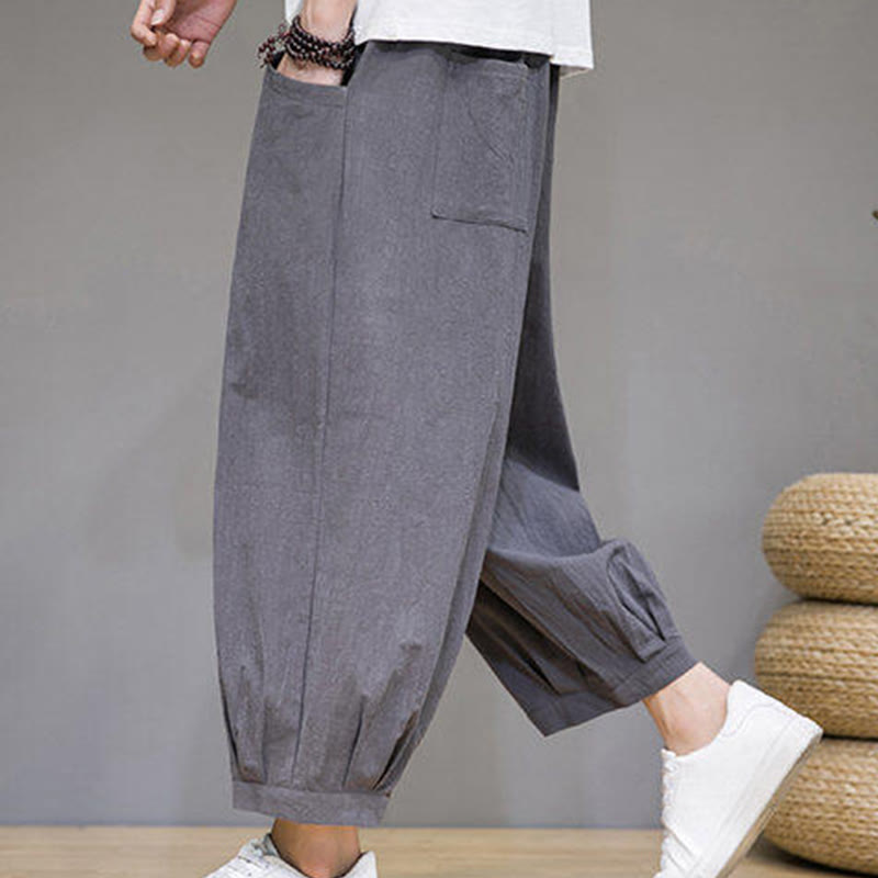 Buddha Stones Casual Plain Men's Cotton 7-8 Length Harem Pants With Pockets - image 2