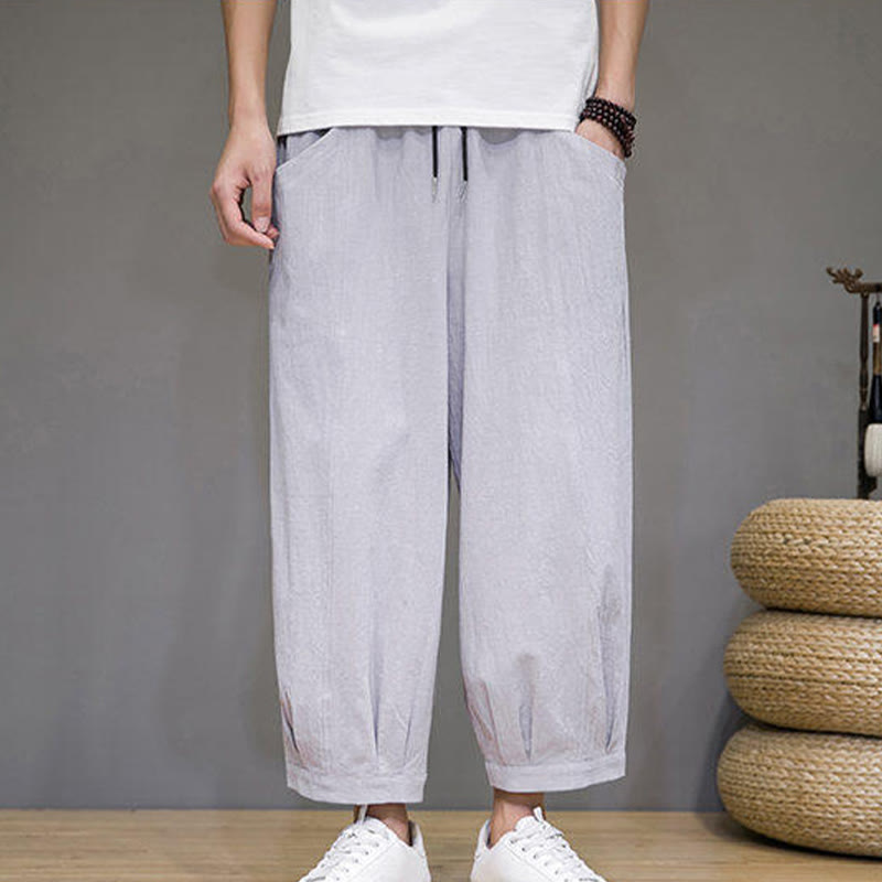 Buddha Stones Casual Plain Men's Cotton 7-8 Length Harem Pants With Pockets - image 14