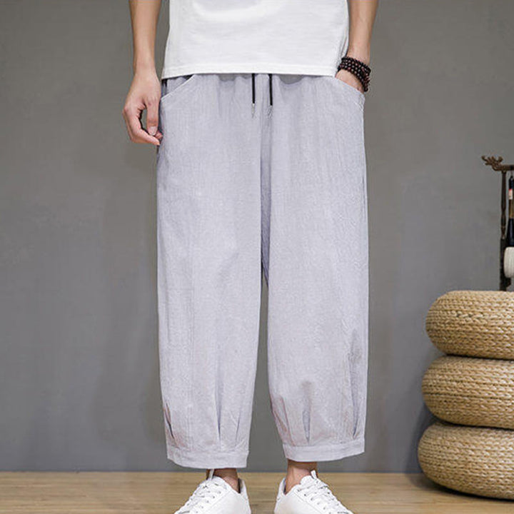 Buddha Stones Casual Plain Men's Cotton 7-8 Length Harem Pants With Pockets - image 14