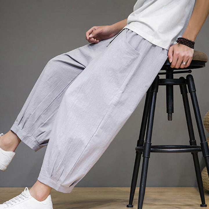 Buddha Stones Casual Plain Men's Cotton 7-8 Length Harem Pants With Pockets - image 18