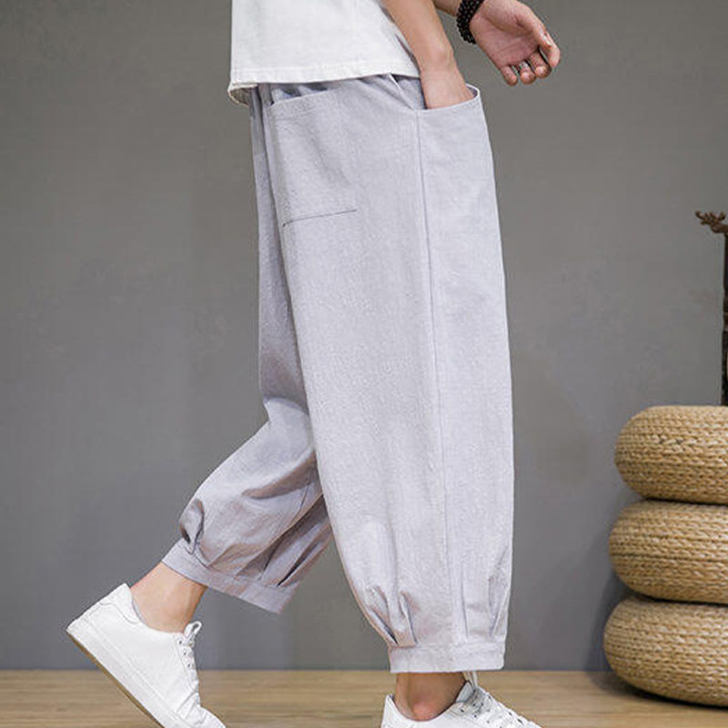 Buddha Stones Casual Plain Men's Cotton 7-8 Length Harem Pants With Pockets - image 17