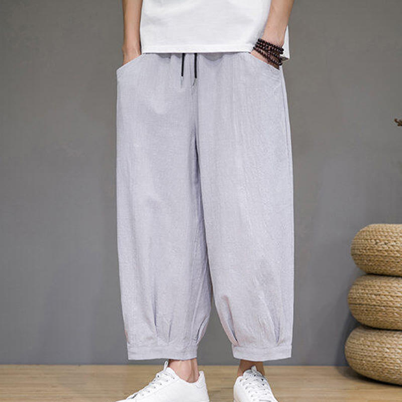 Buddha Stones Casual Plain Men's Cotton 7-8 Length Harem Pants With Pockets - image 11