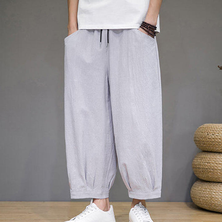 Buddha Stones Casual Plain Men's Cotton 7-8 Length Harem Pants With Pockets - image 11