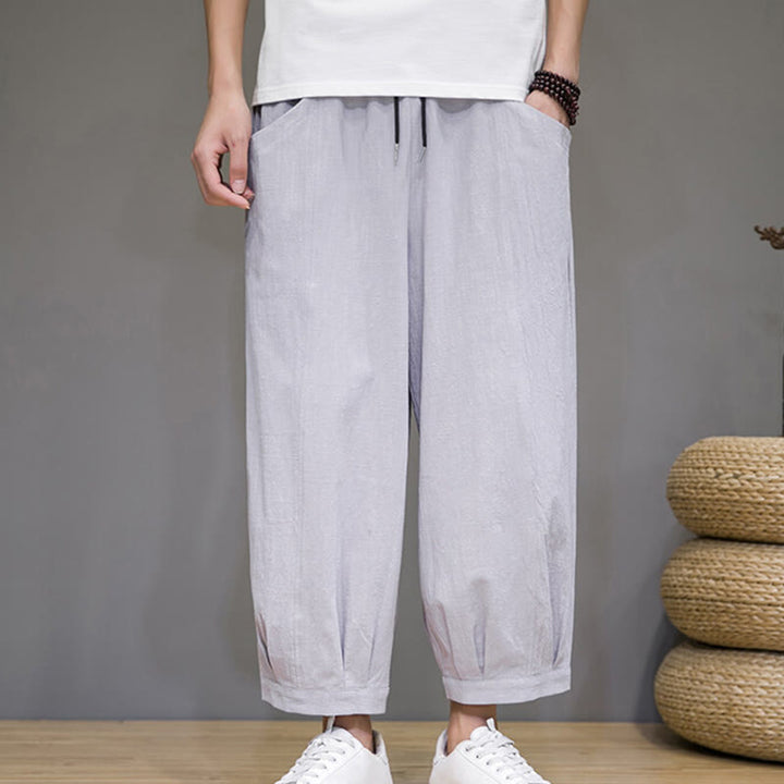 Buddha Stones Casual Plain Men's Cotton 7-8 Length Harem Pants With Pockets - LightGrey - US/UK/AU46，EU56 (5XL) - image 10