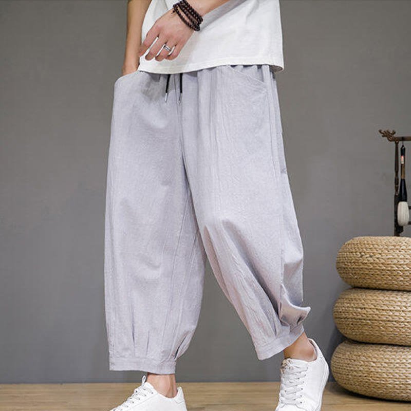 Buddha Stones Casual Plain Men's Cotton 7-8 Length Harem Pants With Pockets - image 15