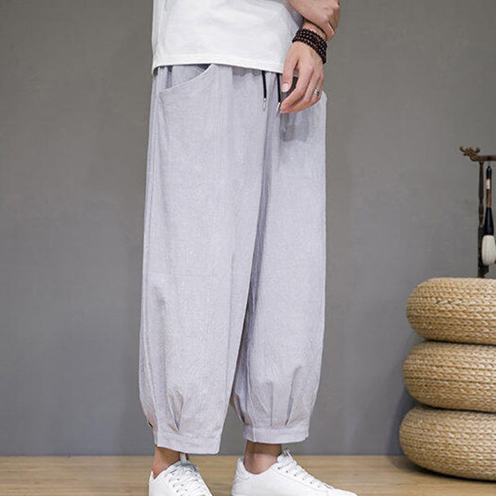 Buddha Stones Casual Plain Men's Cotton 7-8 Length Harem Pants With Pockets - image 15