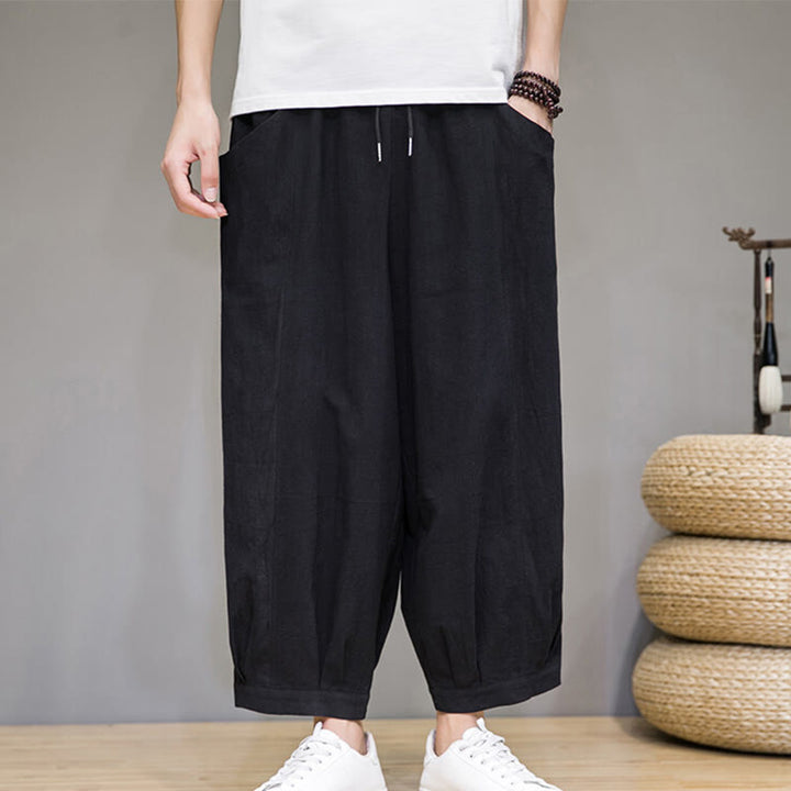 Buddha Stones Casual Plain Men's Cotton 7-8 Length Harem Pants With Pockets - Black - US/UK/AU46，EU56 (5XL) - image 19