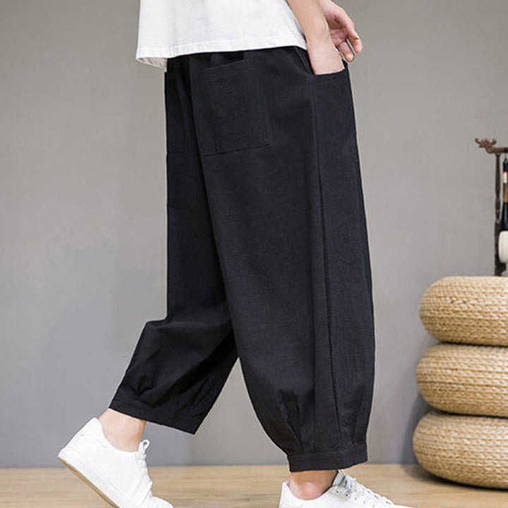 Buddha Stones Casual Plain Men's Cotton 7-8 Length Harem Pants With Pockets - image 21