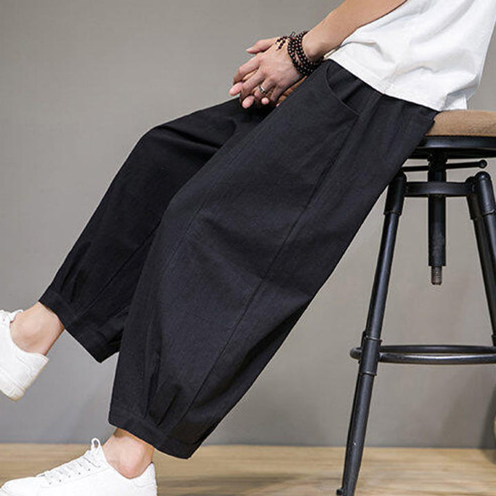 Buddha Stones Casual Plain Men's Cotton 7-8 Length Harem Pants With Pockets - image 27