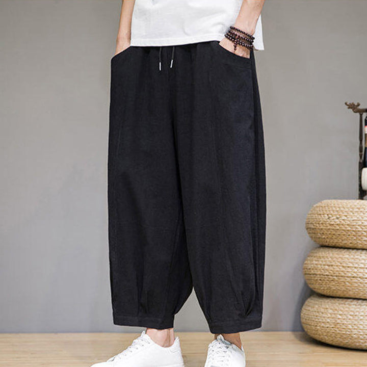 Buddha Stones Casual Plain Men's Cotton 7-8 Length Harem Pants With Pockets - image 22