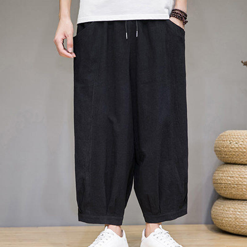 Buddha Stones Casual Plain Men's Cotton 7-8 Length Harem Pants With Pockets - image 25
