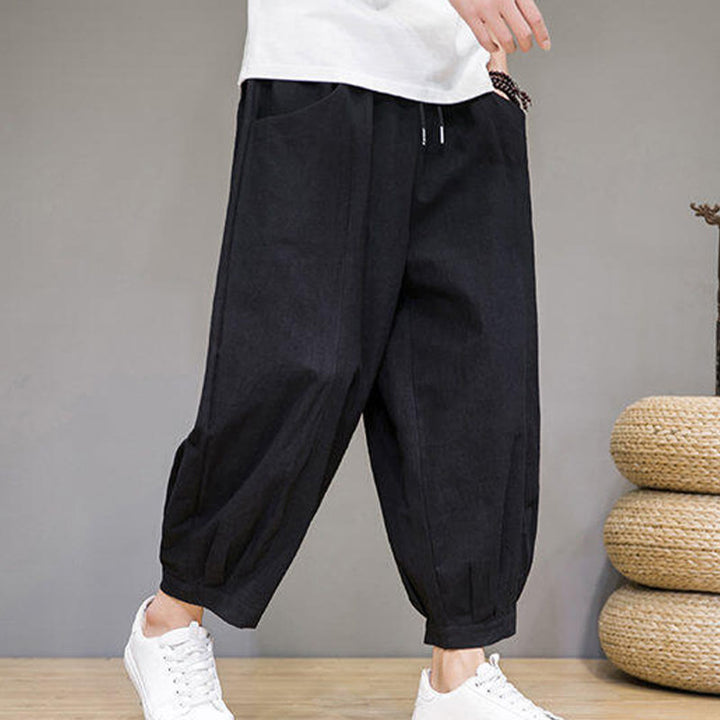 Buddha Stones Casual Plain Men's Cotton 7-8 Length Harem Pants With Pockets - image 20
