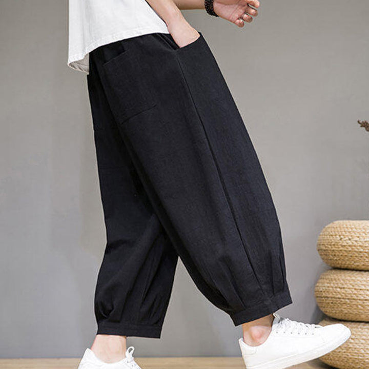 Buddha Stones Casual Plain Men's Cotton 7-8 Length Harem Pants With Pockets - image 26
