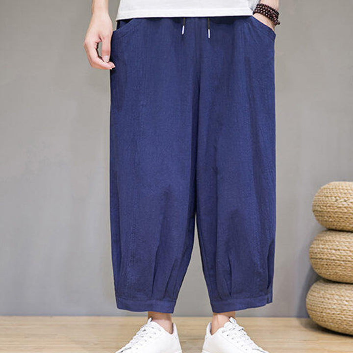 Buddha Stones Casual Plain Men's Cotton 7-8 Length Harem Pants With Pockets - image 33