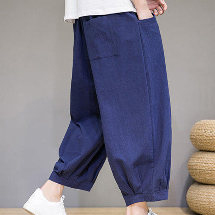 Buddha Stones Casual Plain Men's Cotton 7-8 Length Harem Pants With Pockets - image 29