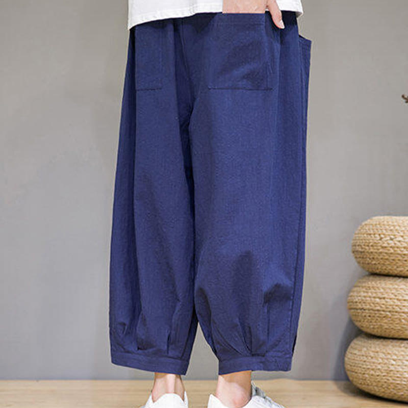 Buddha Stones Casual Plain Men's Cotton 7-8 Length Harem Pants With Pockets - image 34