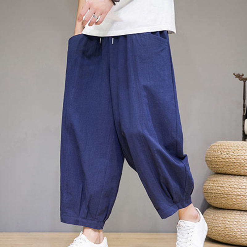 Buddha Stones Casual Plain Men's Cotton 7-8 Length Harem Pants With Pockets - image 31