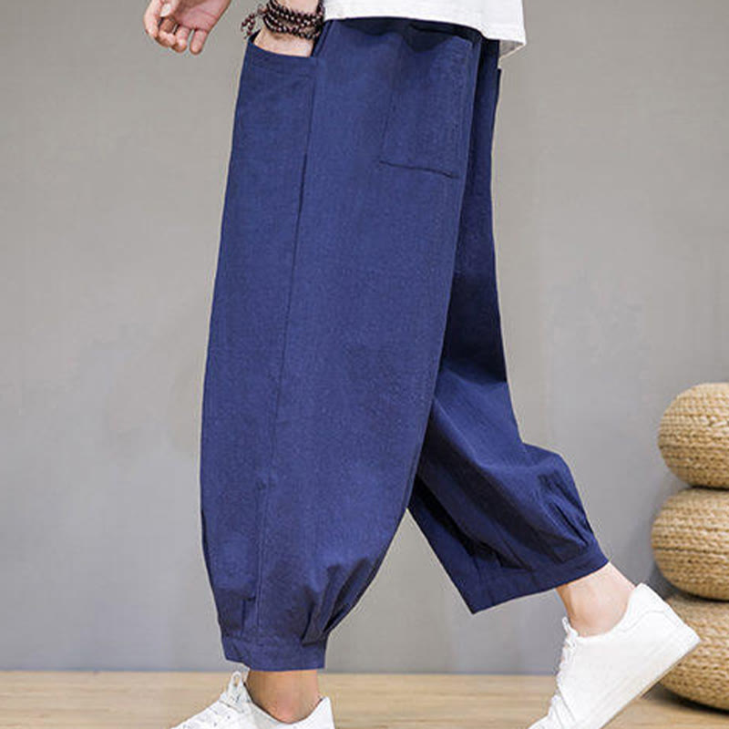 Buddha Stones Casual Plain Men's Cotton 7-8 Length Harem Pants With Pockets - image 30