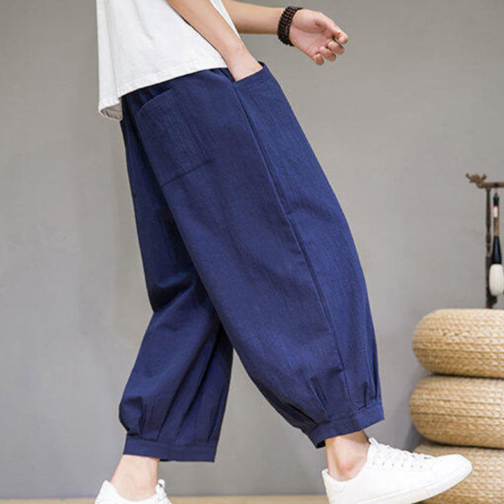 Buddha Stones Casual Plain Men's Cotton 7-8 Length Harem Pants With Pockets - image 32
