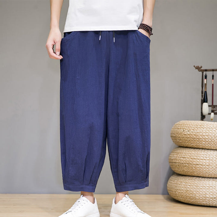 Buddha Stones Casual Plain Men's Cotton 7-8 Length Harem Pants With Pockets - MediumBlue - US/UK/AU46，EU56 (5XL) - image 28