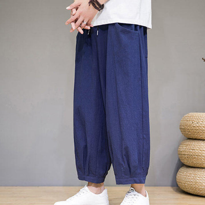 Buddha Stones Casual Plain Men's Cotton 7-8 Length Harem Pants With Pockets - image 35
