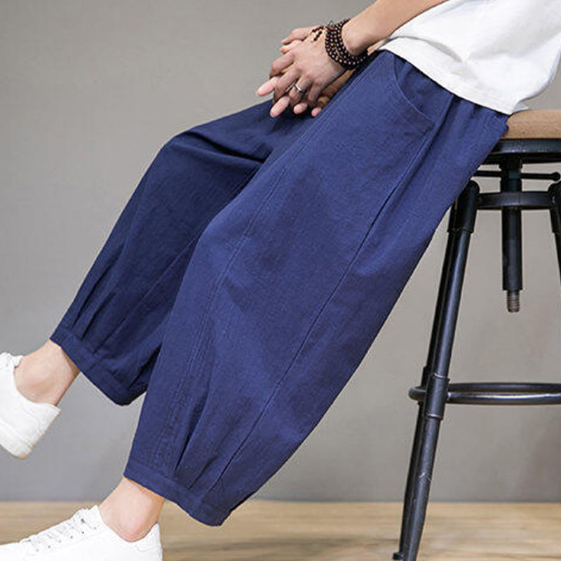 Buddha Stones Casual Plain Men's Cotton 7-8 Length Harem Pants With Pockets - image 36