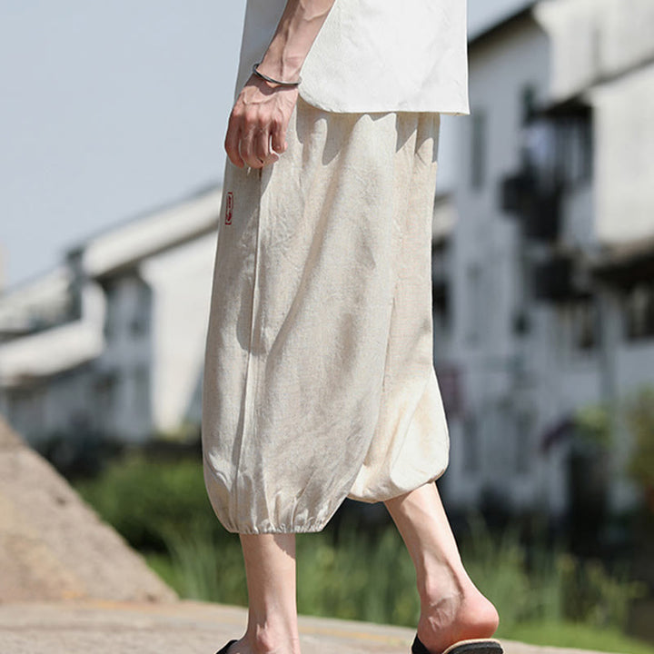 Buddha Stones Casual Embroidered Chinese Characters Men's Cotton 7-8 Length Pants With Pockets - image 7